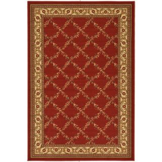 Dark Red Traditional Floral Design Non skid Area Rug (5 x 66)