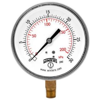 Winters Instruments P9S 90 Series 3.5 in. Black Steel Case Pressure Gauge with 1/4 in. NPT Bottom Connect and Range of 0 30 psi/kPa P9S90221