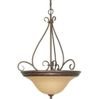 Glomar Adria 3 Light Bronze Pendant with Champagne Linen Washed Glass HD 1028