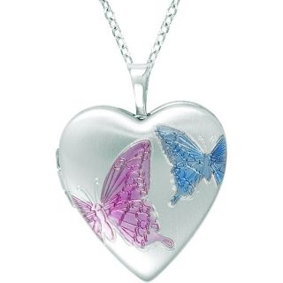 Sterling Silver Heart shaped Butterfly Locket Necklace   12029259