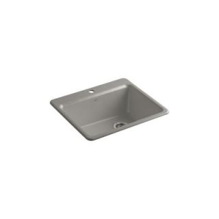 KOHLER Riverby Top Mount Cast Iron 25 in. 1 Hole Single Bowl Kitchen Sink with Basin Rack in Cashmere K 5872 1A1 K4