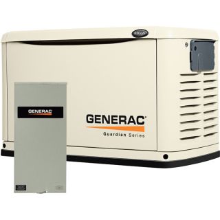 Generac Guardian Air-Cooled Standby Generator — 20kW (LP)/18kW (NG), 200 Amp Service-Rated Automatic Transfer Switch, Model# 6729  Residential Standby Generators