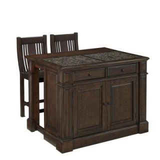 Home Styles Prairie Home 48 in. W Kitchen Island with Granite Top and 2 Stools in Black Oak 5029 948G