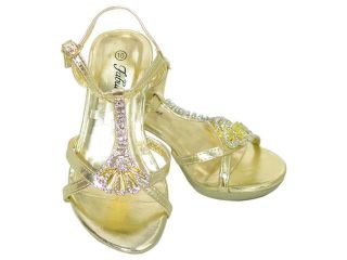 Fabulous Toddler Girl 6 Gold Rhinestone Strap Dress Shoes