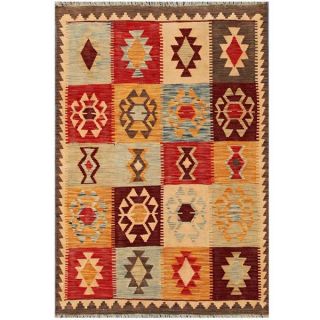 Herat Oriental Afghan Hand woven Tribal Kilim Red/ Ivory Wool Rug (41
