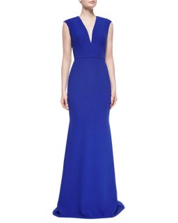 Carmen Marc Valvo Cap Sleeve V Neck Tailored Gown