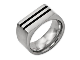 Titanium 10mm Black Enamel Stripes Satin Comfort Fit Wedding Band Ring (SIZE 13 )