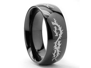 8MM Black Stainless Steel Ring with Barbed Wire Design Size 10