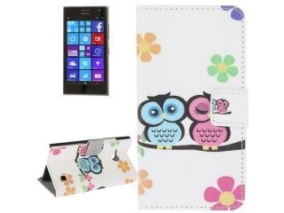 Two Owls Pattern Leather Case with Holder & Card Slots & Wallet for Nokia Lumia 730