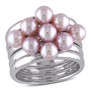 Miadora Sterling Silver Cultured Freshwater Pink Pearl Ring Set (4.5 5