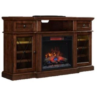 Home Decorators Collection Rosengrant 59.5 in. Media Console Electric Fireplace in Walnut with Reversible Wine Shelves 88966Y