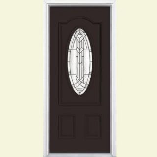 Masonite 36 in. x 80 in. Chatham Three Quarter Oval Lite Painted Smooth Fiberglass Prehung Front Door with Brickmold 50351