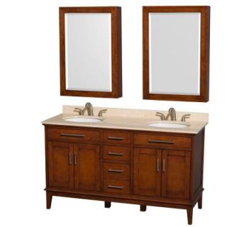 Wyndham Collection Hatton 60 in. Double Vanity in Light Chestnut with Marble Vanity Top in Ivory and Undermount Round Sinks WCV161660DCLIVUNRMED