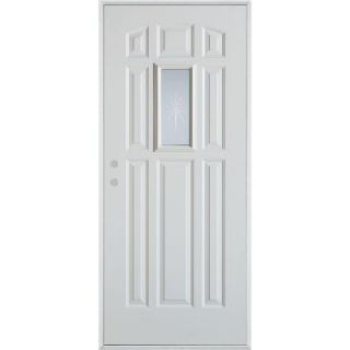 Stanley Doors 32 in. x 80 in. V Groove Rectangular Lite 9 Panel Prefinished White Right Hand Inswing Steel Prehung Front Door 3010T T 32 R