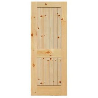 Masonite 40 in. x 84 in. Knotty Pine Veneer 2 Panel Plank V Groove Solid Wood Interior Barn Door Slab 82055