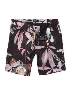 Paul Smith Jeans All Over Leaf Print Cotton Shorts Black
