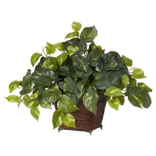 Nearly Natural Pothos w/Coiled Rope Planter Silk Plant