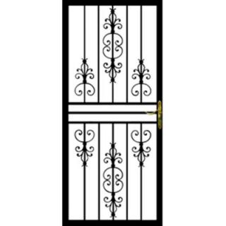 Grisham 36 in. x 80 in. 108 Series Black Hinge Left Flower Security Door with Self Storing Glass Feature 10821