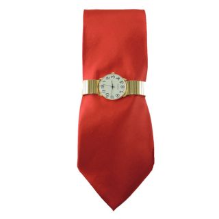 Mens Watch and Tie Gift Set Gold Easy to Read Stretch Band Watch with