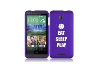 HTC Desire 510 Snap On 2 Piece Rubber Hard Case Cover Eat Sleep Play Basketball (Purple)