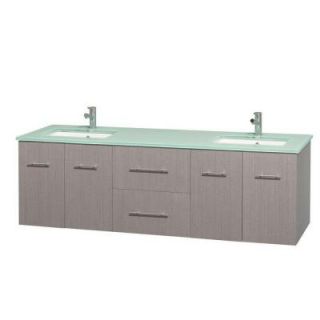 Wyndham Collection Centra 72 in. Double Vanity in Gray Oak with Glass Vanity Top in Green and Undermount Sinks WCVW00972DGOGGUNSMXX
