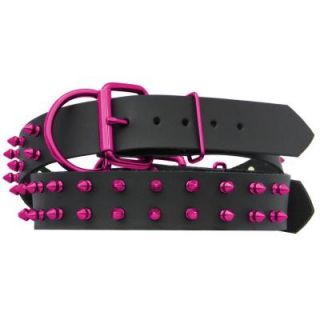 Platinum Pets 29 in. Black Genuine Leather Dog Collar in Raspberry Spikes LC29INRSPSPK