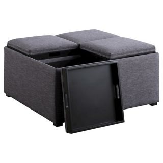 Simpli Home Avalon Coffee Table Storage Ottoman with 4 Serving Trays