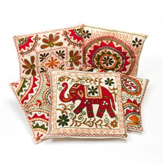Set of 5 Ari Embroidered Gujarati Cushion Covers (India)