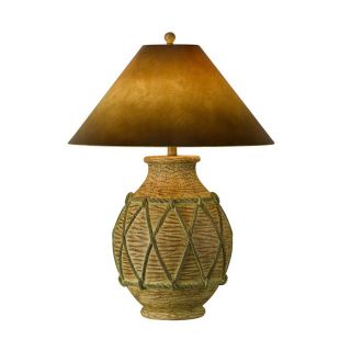 Cal Lighting 30 1/2 in 3 Way Clay Table Lamp with Leatherette Hand Painted Shade