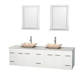 Wyndham Collection Centra 80 in. Double Vanity in White with Marble Vanity Top in Carrara White, Ivory Marble Sinks and 24 in. Mirror WCVW00980DWHCMGS2M24