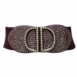 Luxury Divas Purple Solid Rhinestone Front Closure Elastic Belt Size X Large