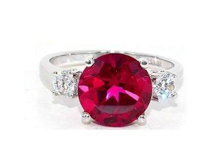 4 Ct Created Ruby & White Topaz Round Ring .925 Sterling Silver Rhodium Finish
