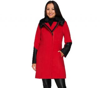 Dennis Basso Coat with Faux Leather Trim and Faux Fur Collar   A270638 —