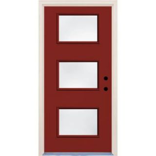 Builder's Choice 36 in. x 80 in. Cordovan 3 Lite Clear Glass Painted Fiberglass Prehung Front Door with Brickmould HDX162804