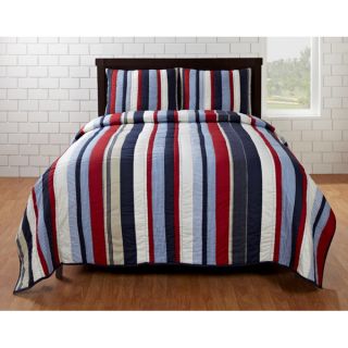 Cameron Red/ Blue Striped 3 piece Quilt Set   13310616  