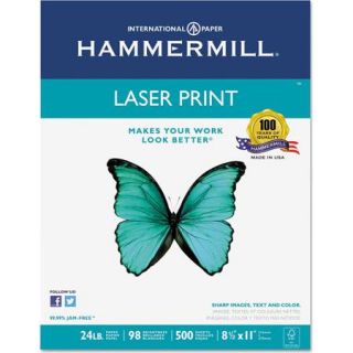 Hammermill Laser Print Office Paper, 98 Brightness, 24 lb, 8.5" x 11", White, 500 Sheets/Rm