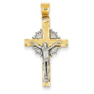 14K Two Tone Gold Medium D/C Crucifix w/ Sunrays Pendant. Metal Wt  2.02g