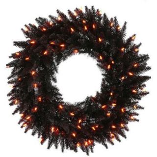 Vickerman 24in. Black 210 Tips Wreath 210 Orange Mini Lights