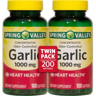 Spring Valley Odor Controlled Garlic Herbal Supplement Softgels, 100 count, 2 pack