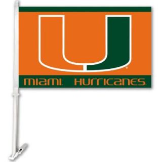 BSI Products NCAA 11 in. x 18 in. Miami 2 Sided Car Flag with 1 1/2 ft. Plastic Flagpole (Set of 2) 97031