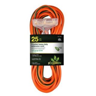 Go Green Power 25 ft. 3 Outlet 12/3 Heavy Duty Extension Cord   Orange GG 15225
