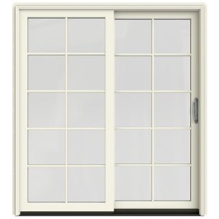 JELD WEN W 2500 71.25 in 10 Lite Glass French Vanilla Wood Sliding Patio Door with Screen