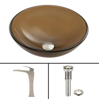Vigo Glass Vessel Sink in Sheer Sepia Frost and Blackstonian Faucet Set in Brushed Nickel VGT718