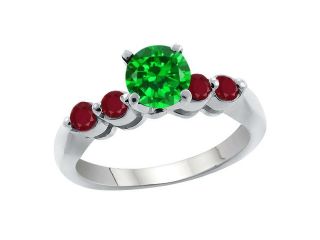 1.98 Ct Round Green Simulated Emerald Red Ruby 18K White Gold Engagement Ring