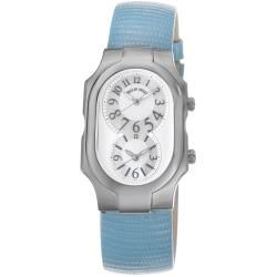 Philip Stein Womens Signature Silver Dial Blue Leather Strap Watch