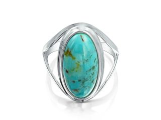 Bling Jewelry Sterling Silver Oval Turquoise Bezel Set Gemstone Cocktail Ring