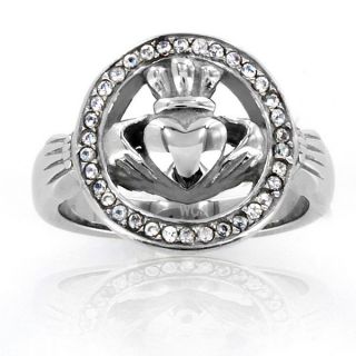 ELYA Stainless Steel Cubic Zirconia Claddagh Ring   Shopping