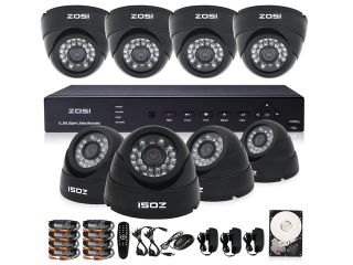 ZOSI 8CH H.264 HDMI DVR Recorder System 8x 800TVL Color CMOS Indoor IR Cut Dome Camera Security CCTV surveillance system with 1TB