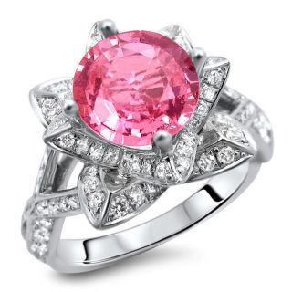 Noori 14k White Gold 2 1/4ct Certified Round Pink Sapphire and Diamond
