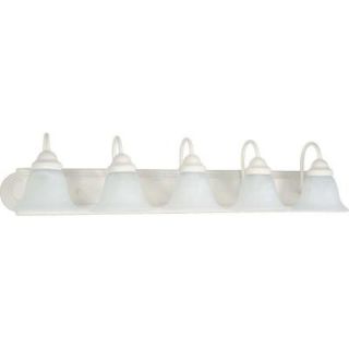 Glomar 5 Light Textured White Vanity Light with Alabaster Glass Bell Shades HD 335